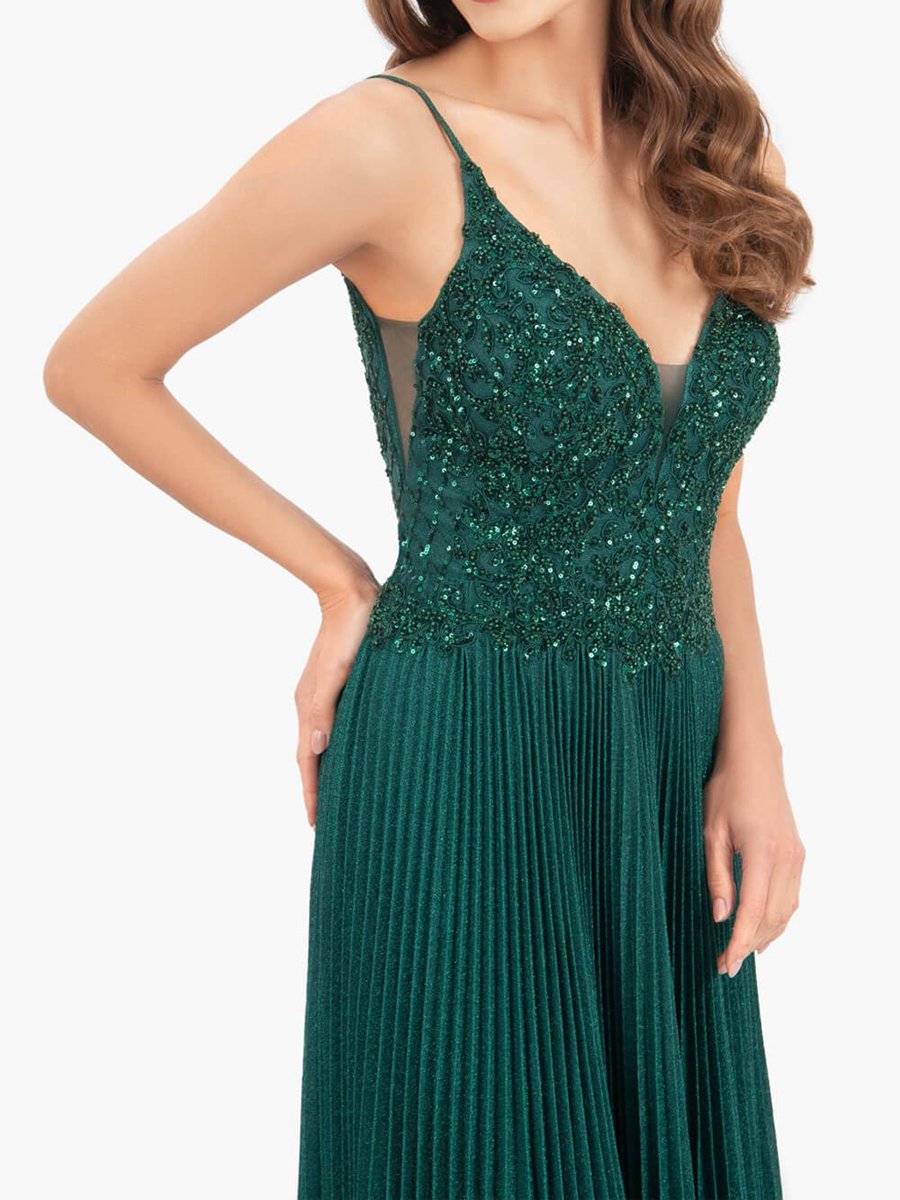 Rose A-line Floor Length Glitter Jersey Prom Dresses with Appliques and Sequins