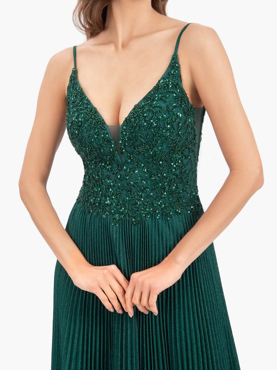 Rose A-line Floor Length Glitter Jersey Prom Dresses with Appliques and Sequins