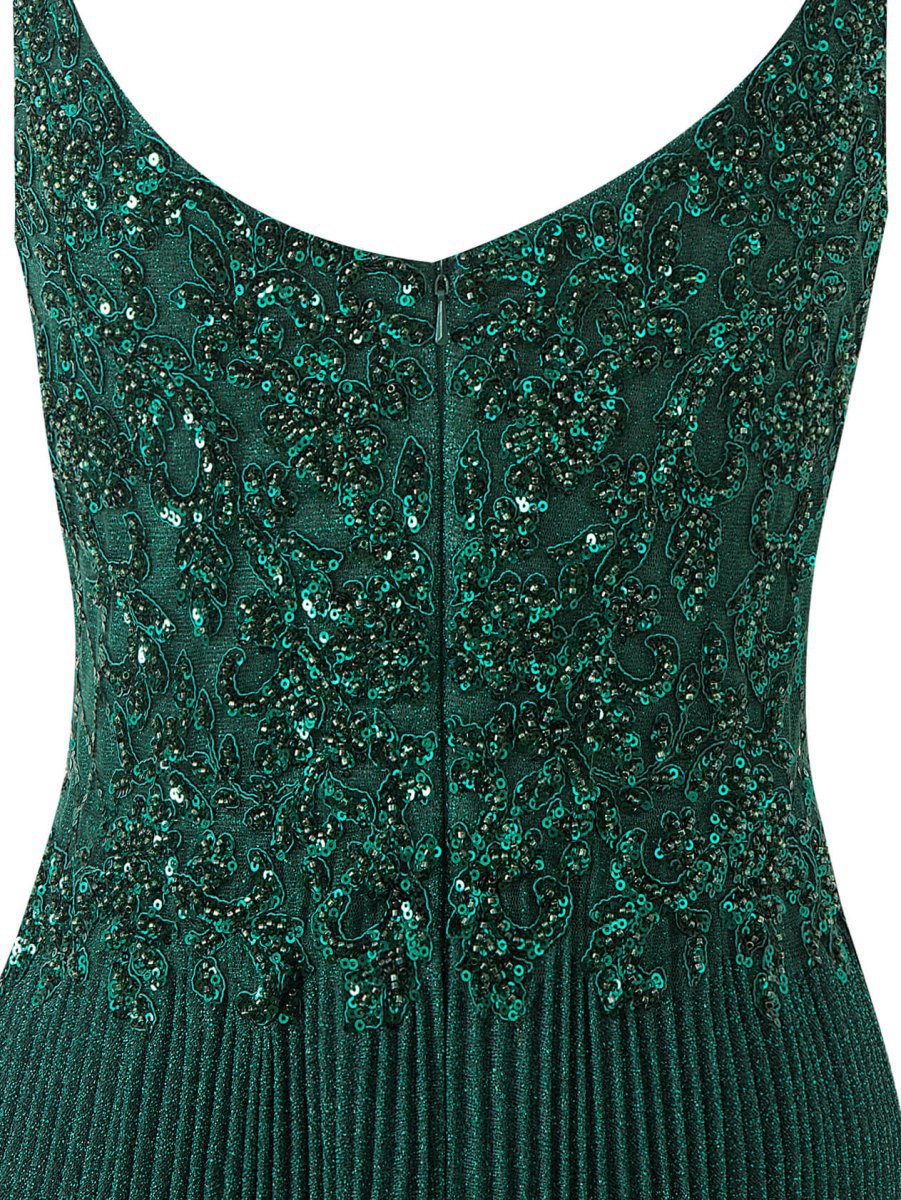 Rose A-line Floor Length Glitter Jersey Prom Dresses with Appliques and Sequins