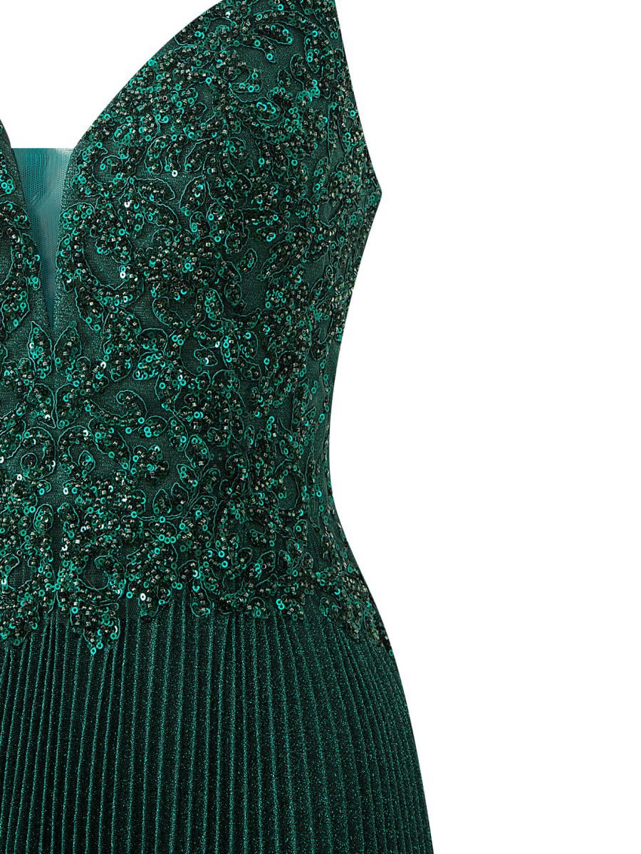 Rose A-line Floor Length Glitter Jersey Prom Dresses with Appliques and Sequins