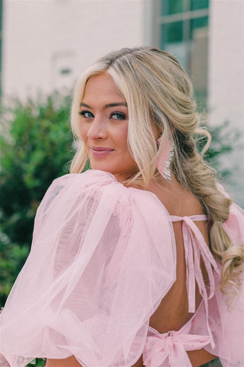 A-line Tow-Piece Tulle Prom Dresses with Slit