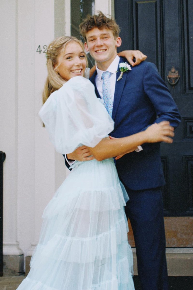 A-line Tow-Piece Tulle Prom Dresses with Slit