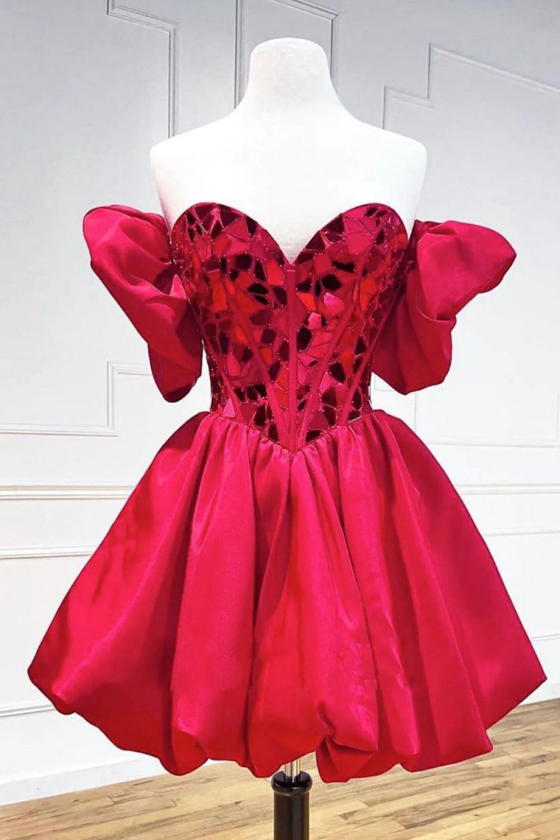 A-line Off the Shoulder Short Homecoming Dresses