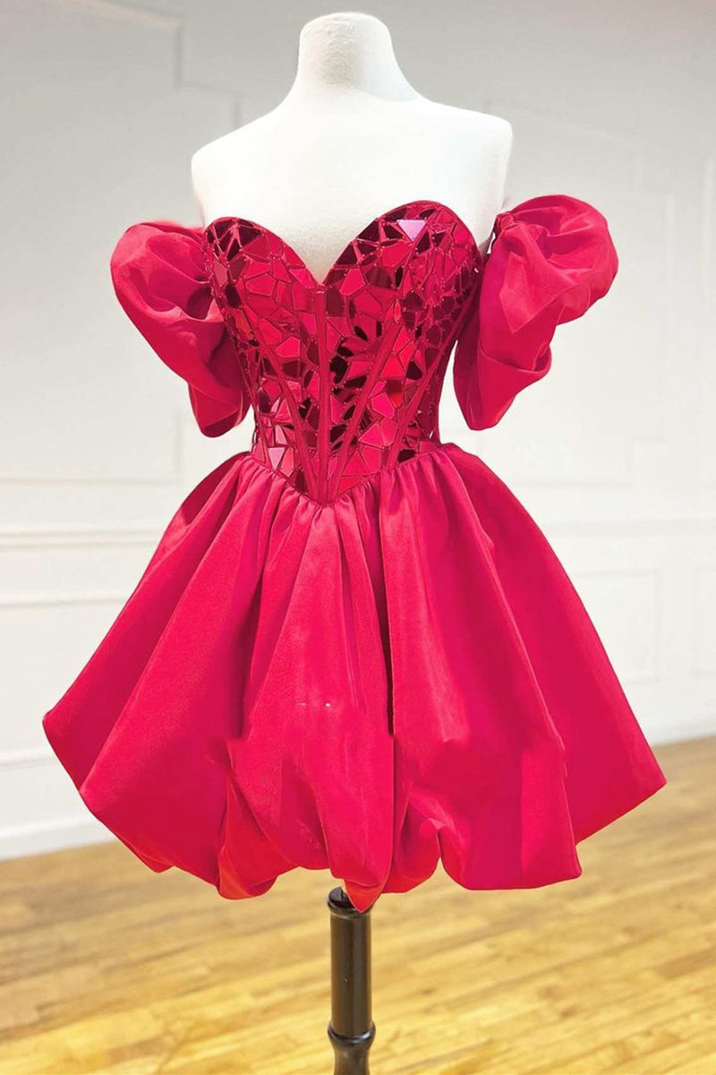 A-line Off the Shoulder Short Homecoming Dresses