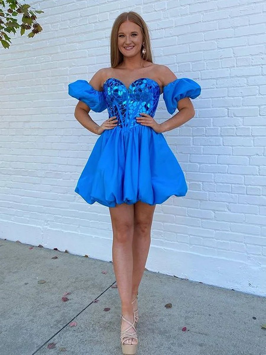 A-line Off the Shoulder Short Homecoming Dresses
