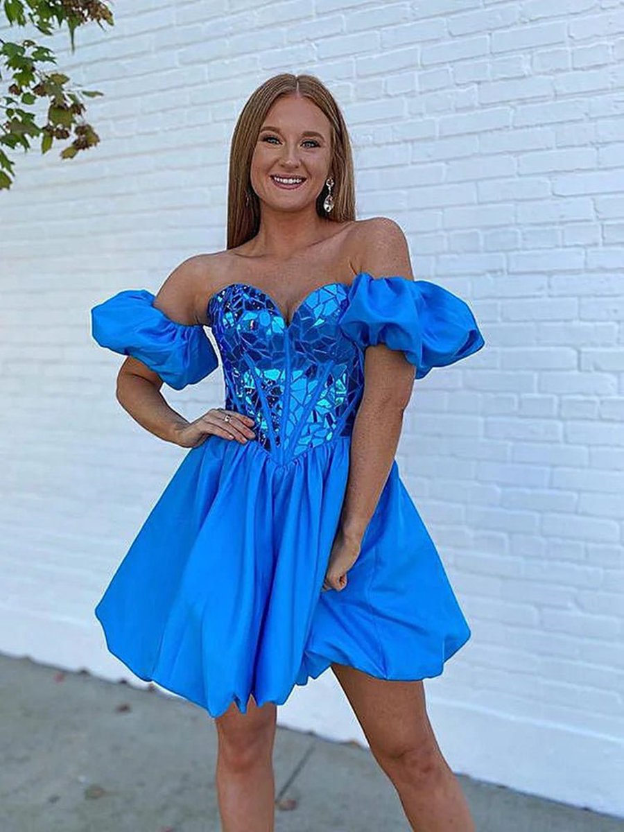 A-line Off the Shoulder Short Homecoming Dresses