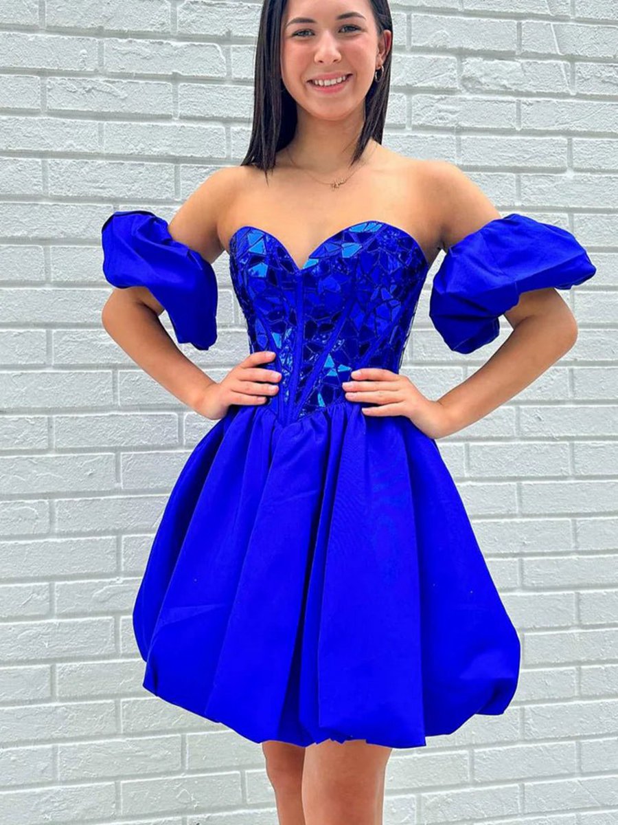 A-line Off the Shoulder Short Homecoming Dresses