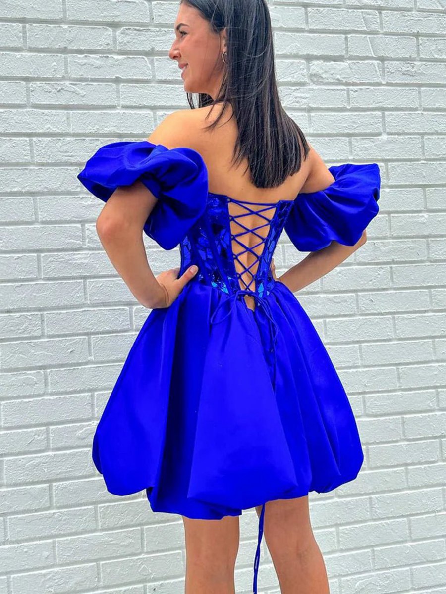 A-line Off the Shoulder Short Homecoming Dresses