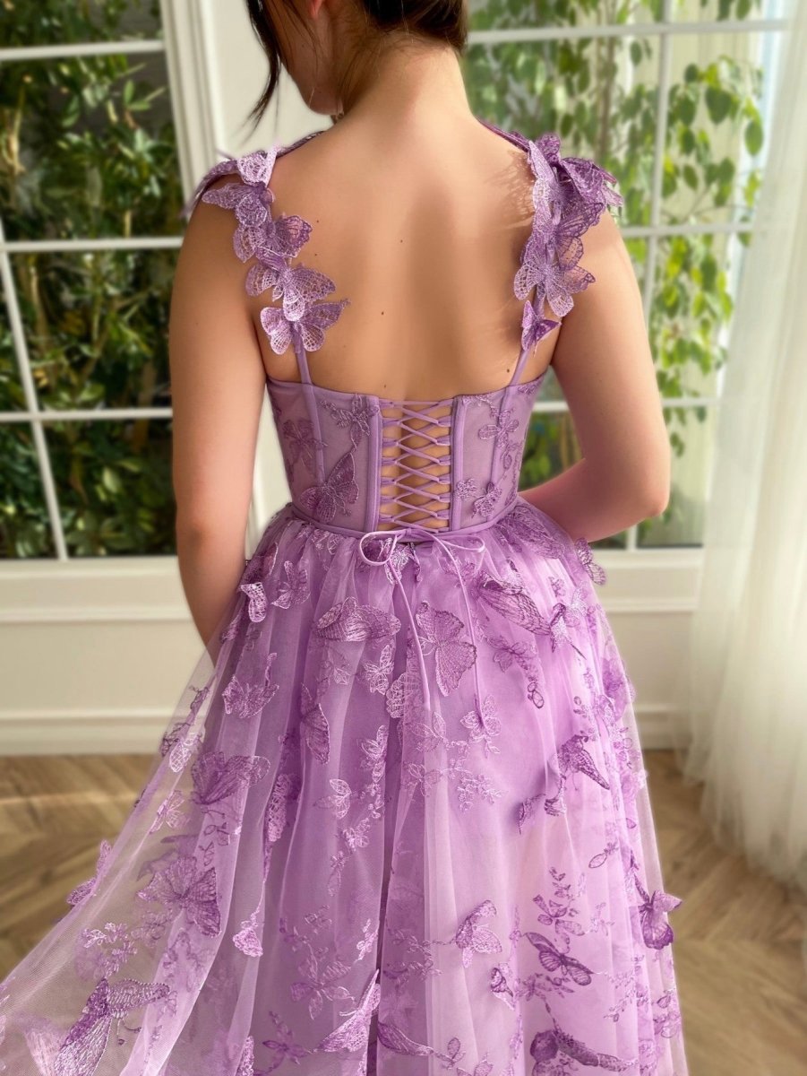 Aline Tulle Midi Prom Dresses with 3D Butterflies