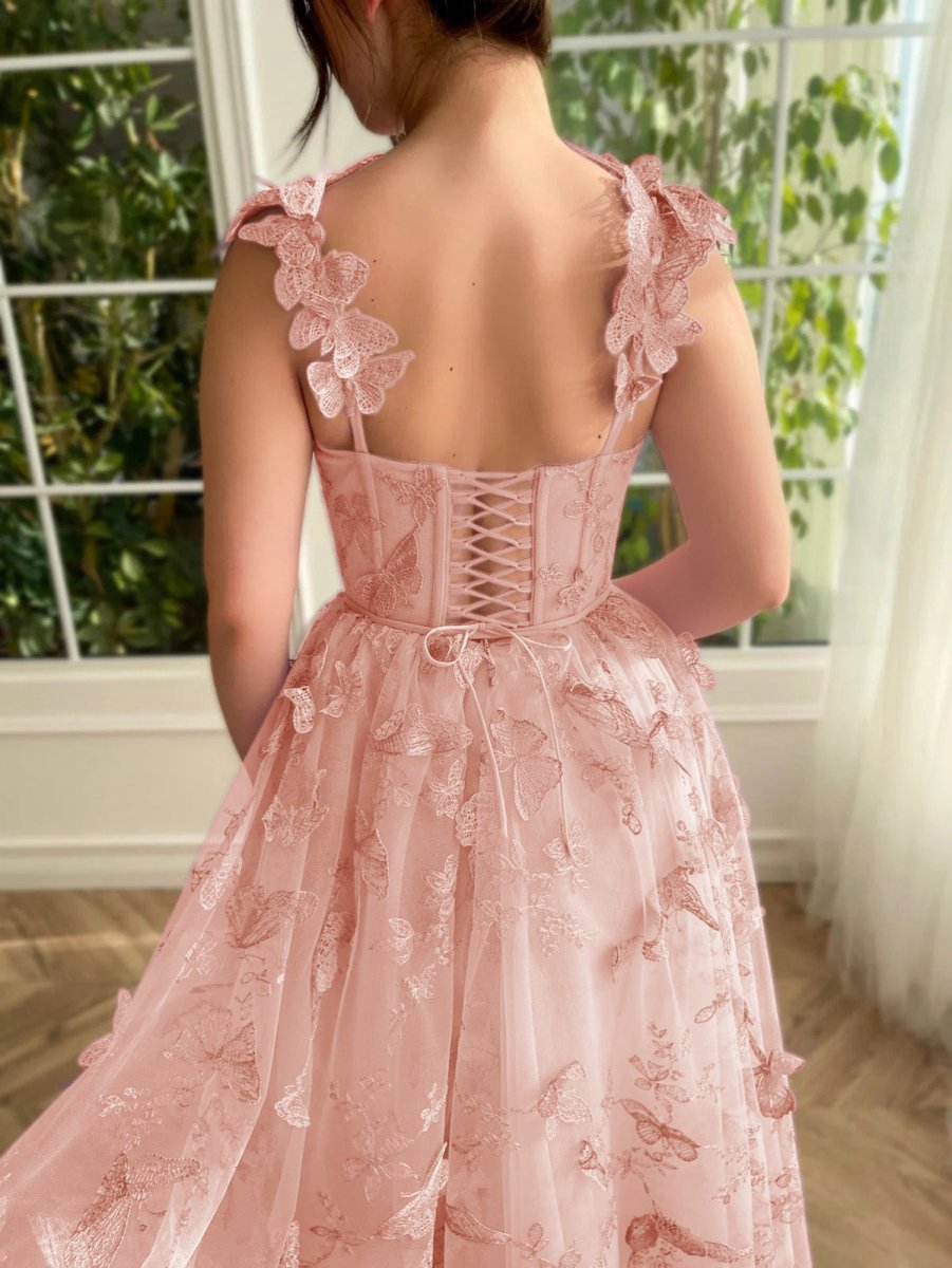 Aline Tulle Midi Prom Dresses with 3D Butterflies