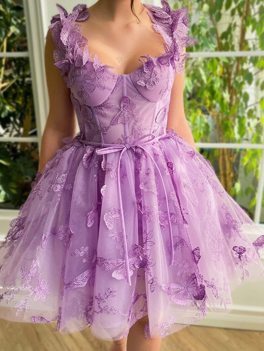 Aline Short Tulle Prom Dresses with 3D Butterflies