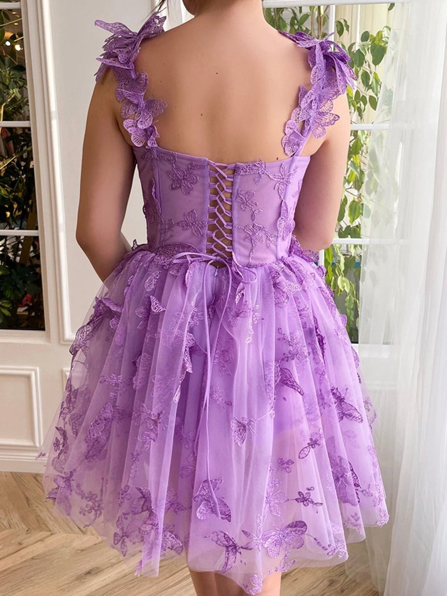 Aline Short Tulle Prom Dresses with 3D Butterflies