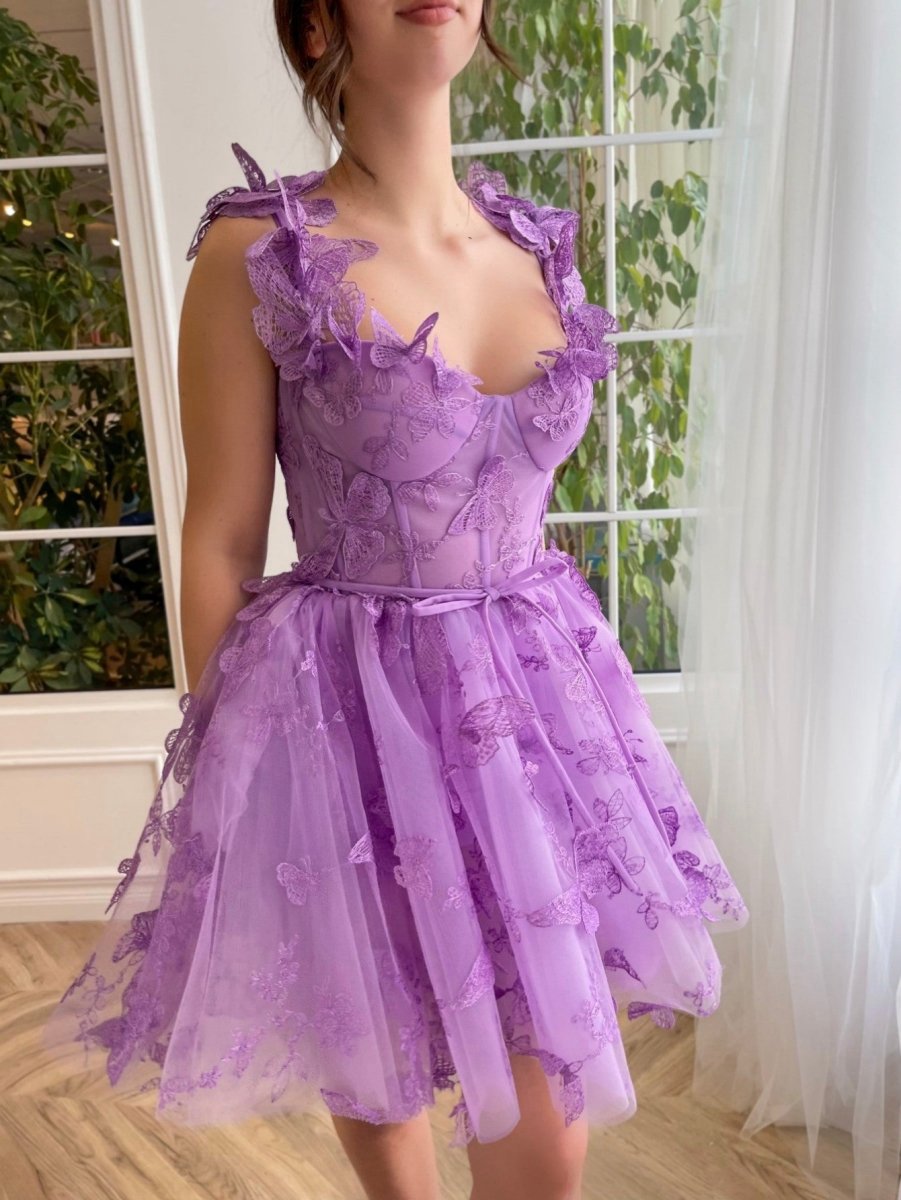 Aline Short Tulle Prom Dresses with 3D Butterflies