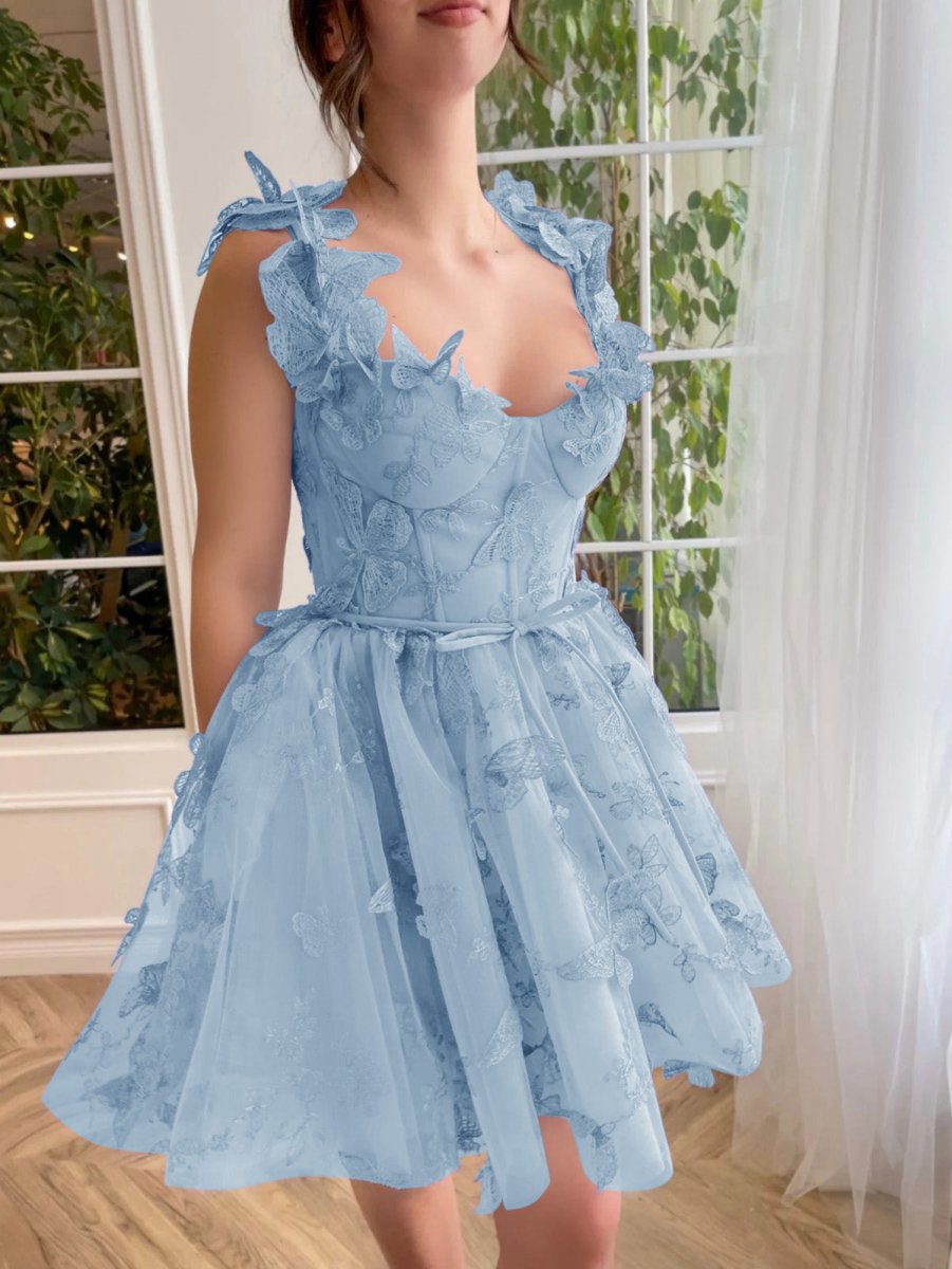 Aline Short Tulle Prom Dresses with 3D Butterflies
