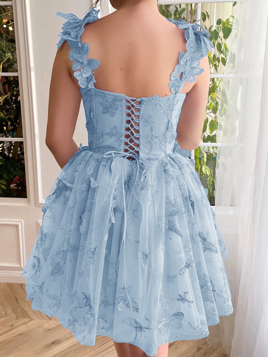 Aline Short Tulle Prom Dresses with 3D Butterflies