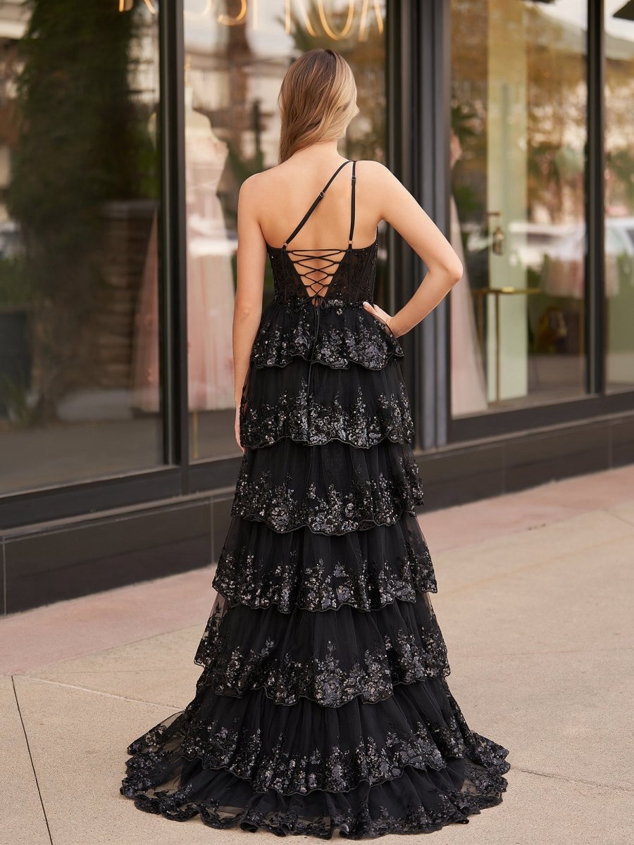 Sheath One Shoulder Tie Lace Long Prom Dresses
