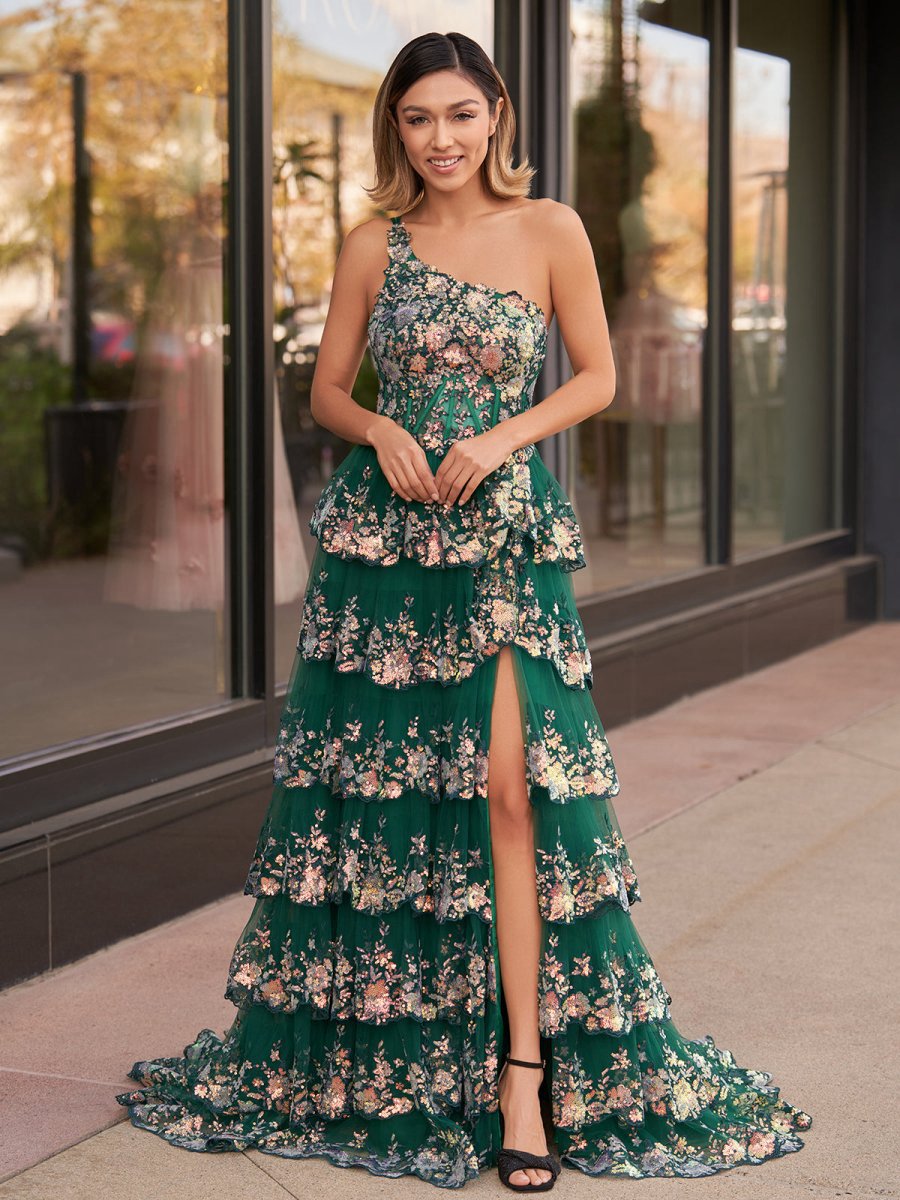 Sheath One Shoulder Tie Lace Long Prom Dresses