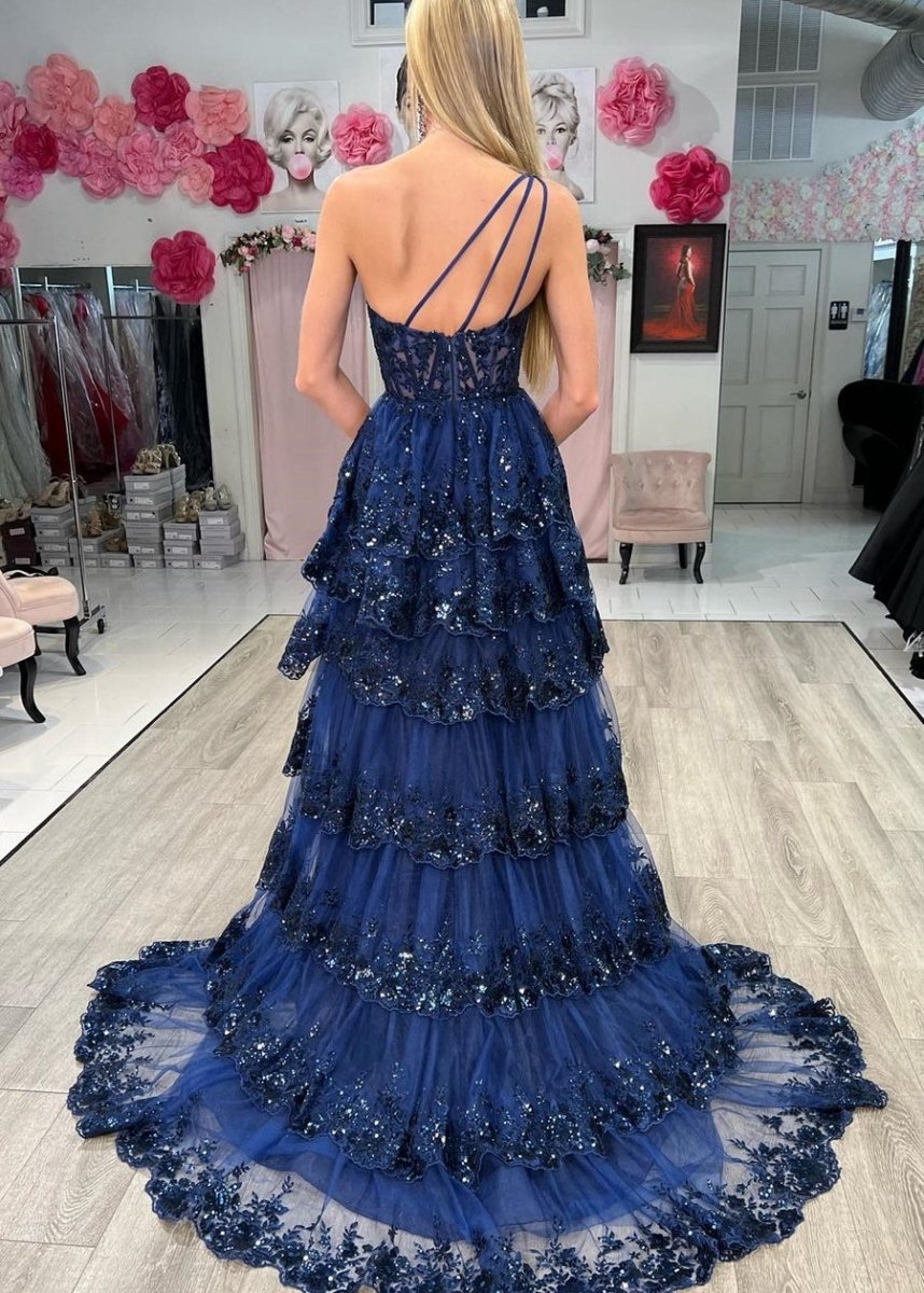 Sheath One Shoulder Tie Lace Long Prom Dresses