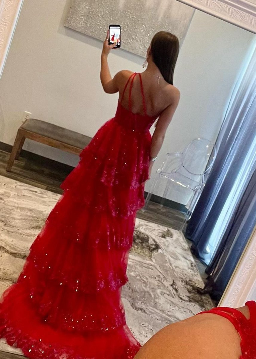 Sheath One Shoulder Tie Lace Long Prom Dresses