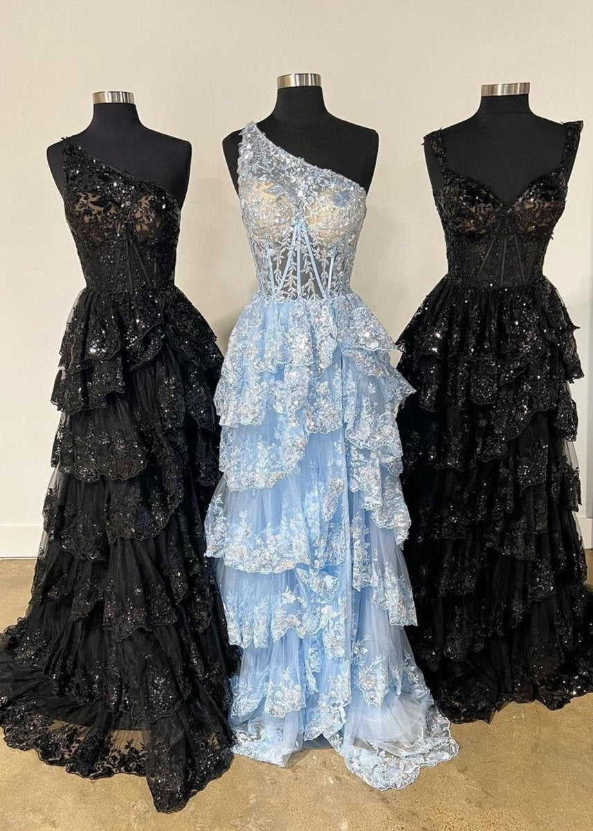 Sheath One Shoulder Tie Lace Long Prom Dresses