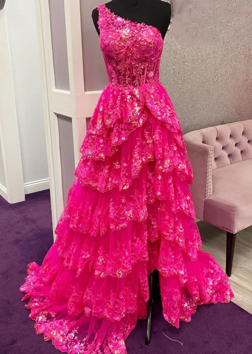 Sheath One Shoulder Tie Lace Long Prom Dresses
