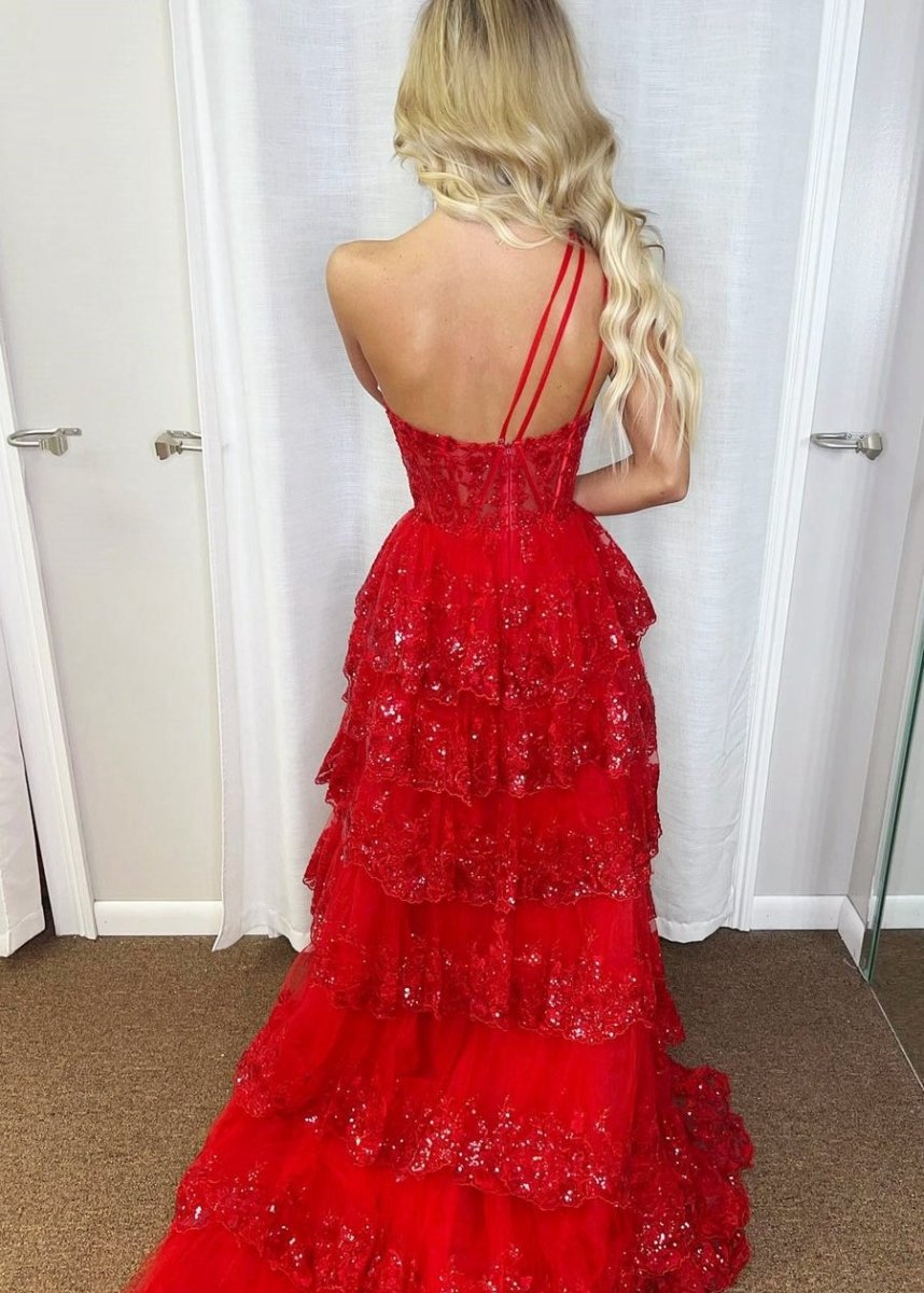 Sheath One Shoulder Tie Lace Long Prom Dresses