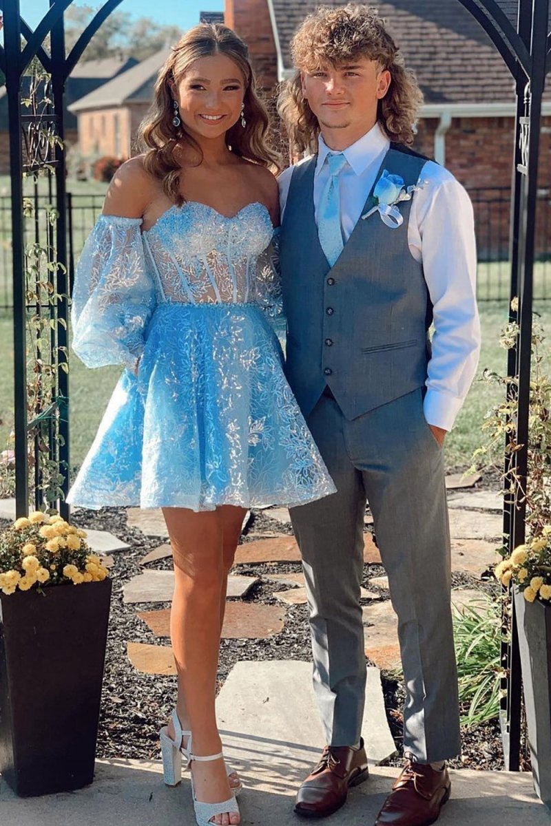 A-line Sweetheart Corset Homecoming Dresses with Sleeves