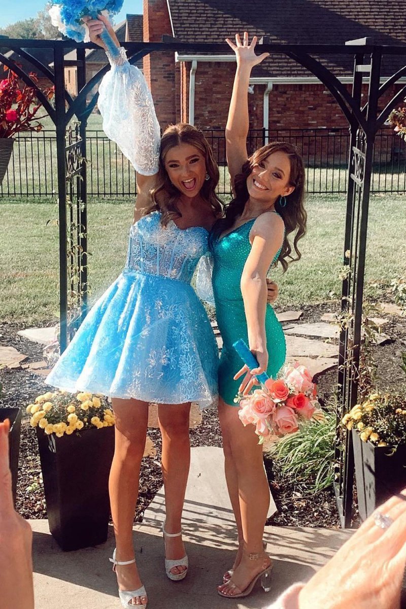 A-line Sweetheart Corset Homecoming Dresses with Sleeves