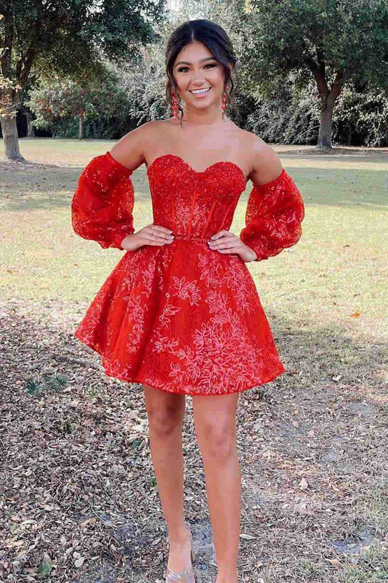 A-line Sweetheart Corset Homecoming Dresses with Sleeves