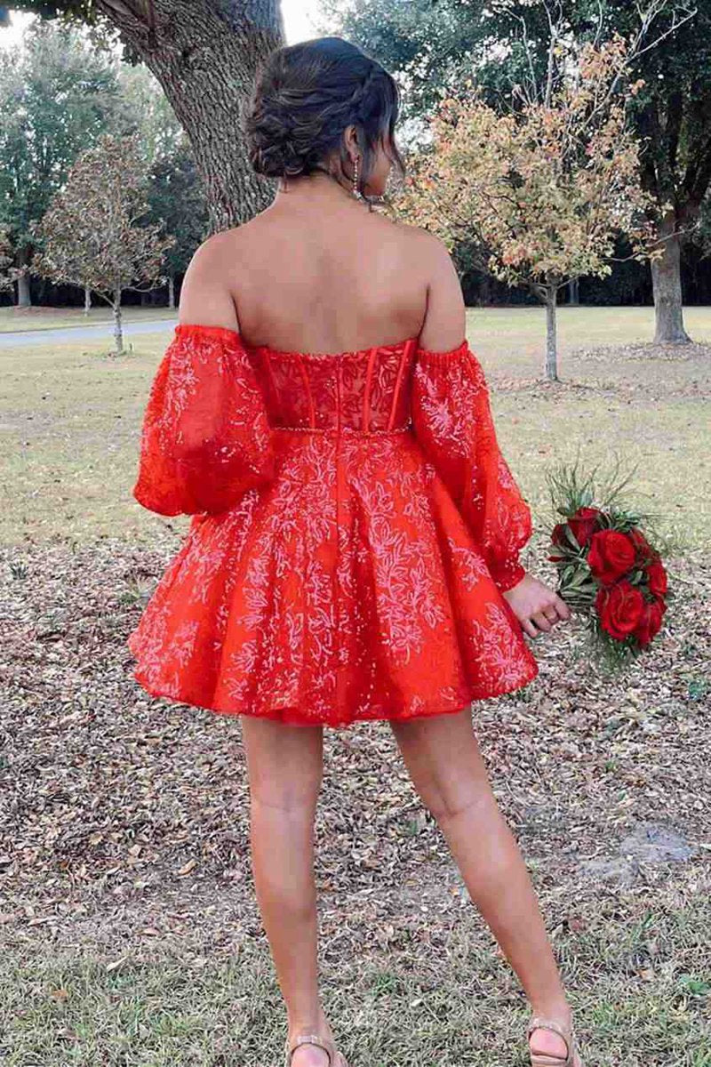 A-line Sweetheart Corset Homecoming Dresses with Sleeves