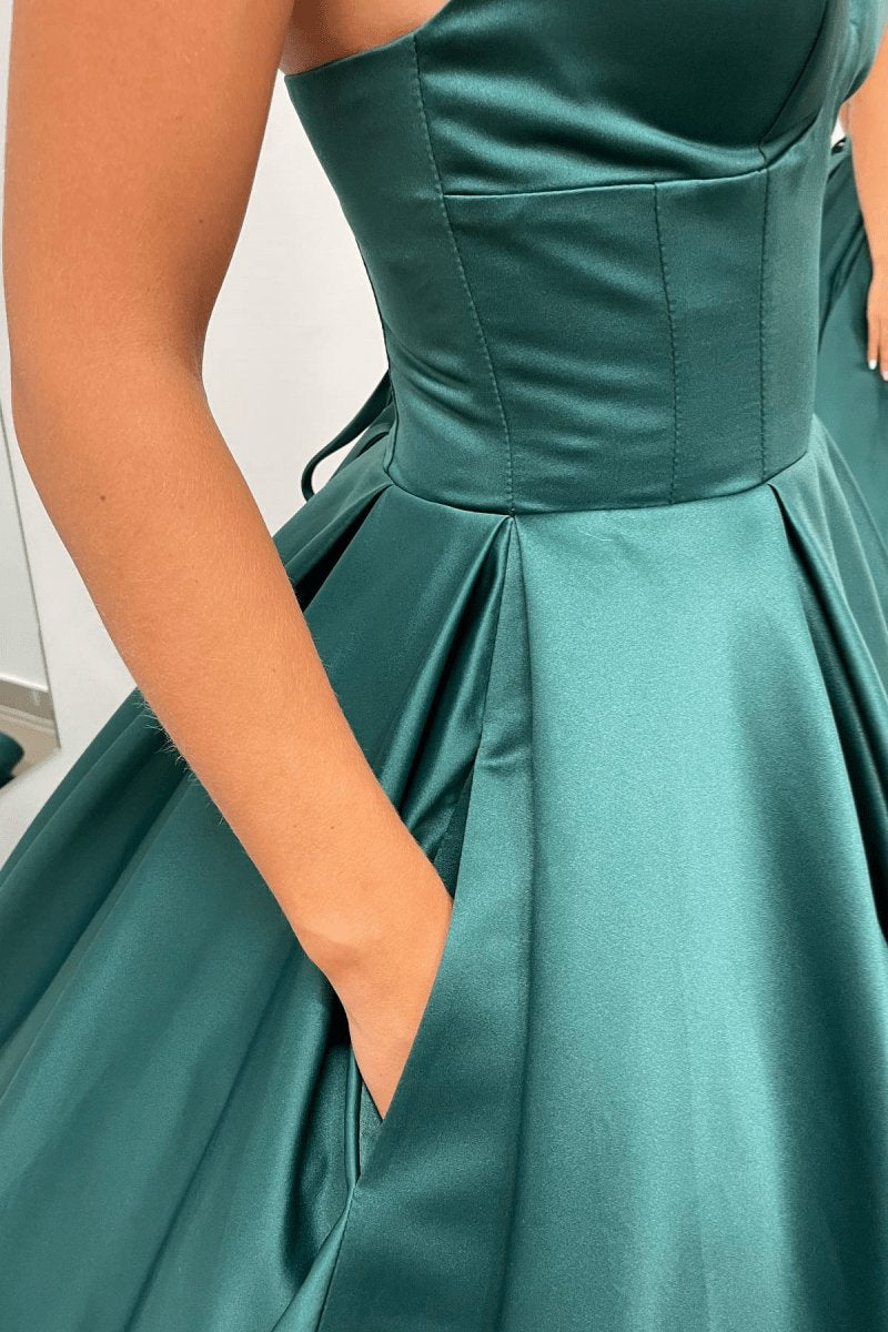 A-line V-Neck Satin Long Prom Dresses