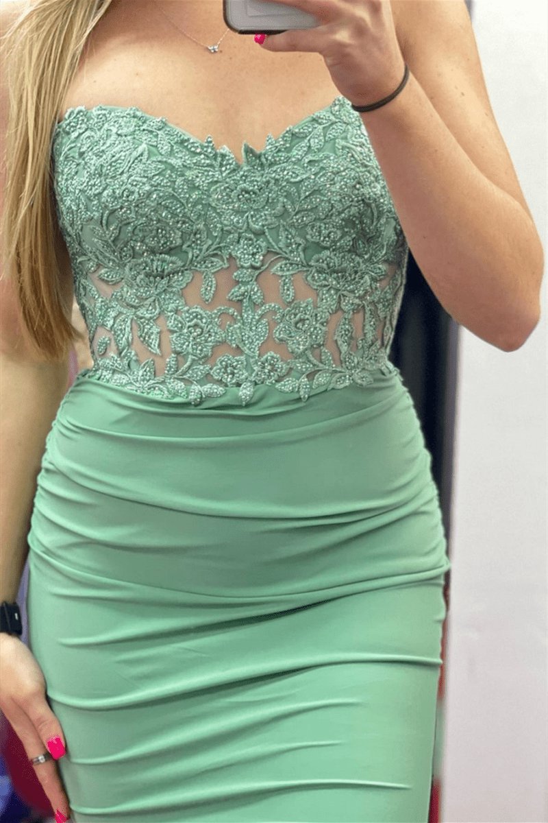 Mermaid Strapless Appliques Satin Long Prom Dresses