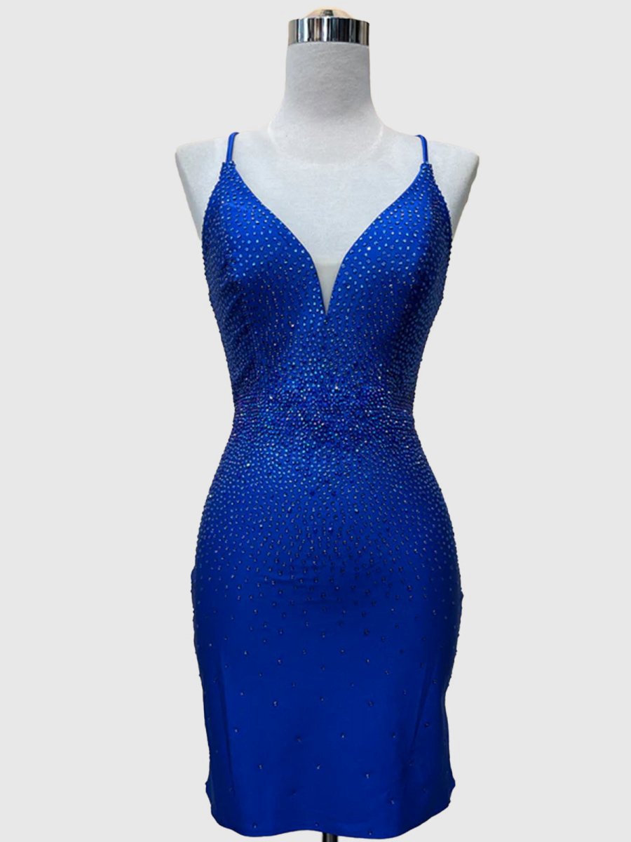 Sheath Beaded Satin Homecoming Dresses with Side Slit