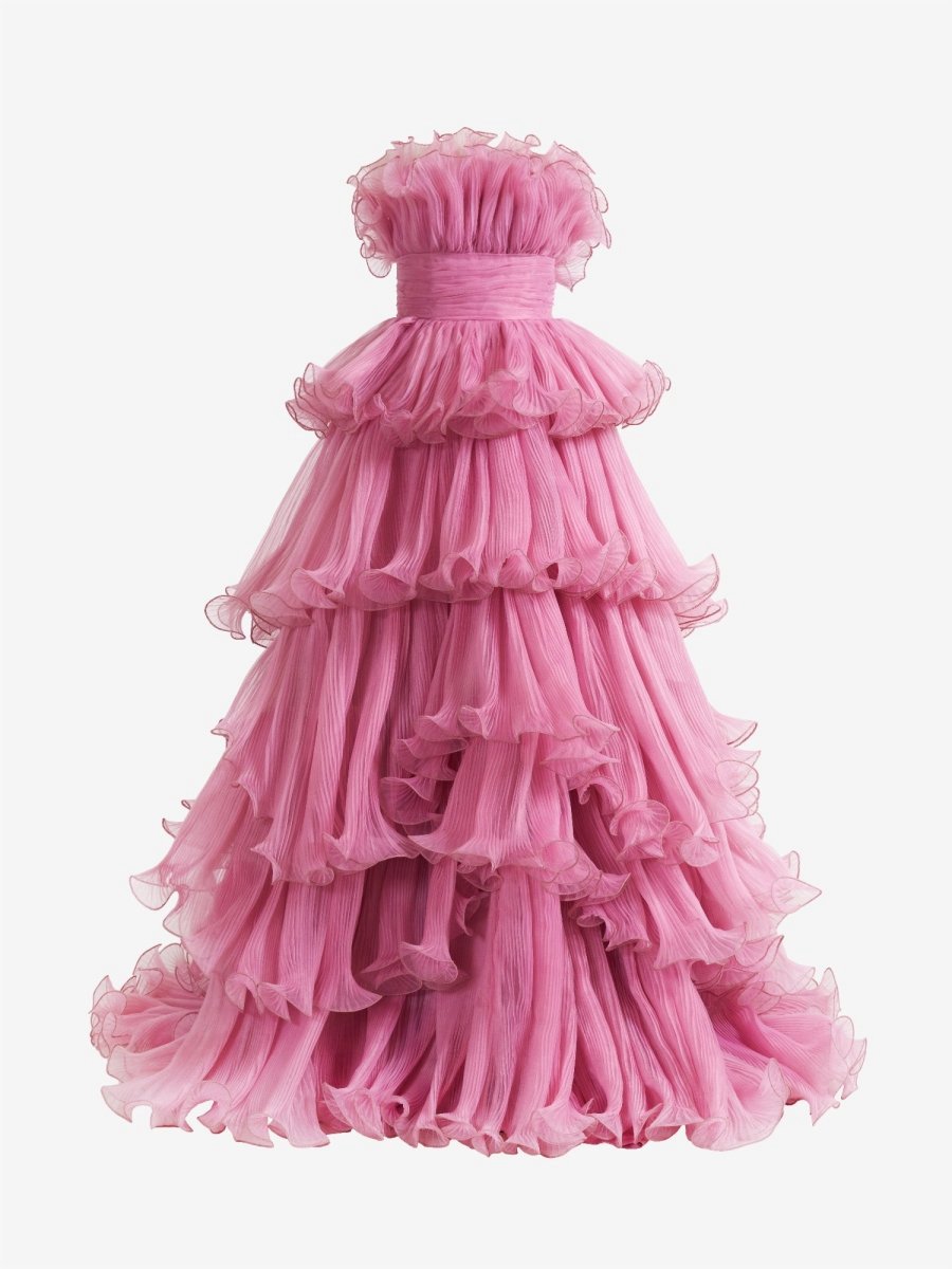 Strapless A-line Tie Crinkled Tulle Prom Dresses