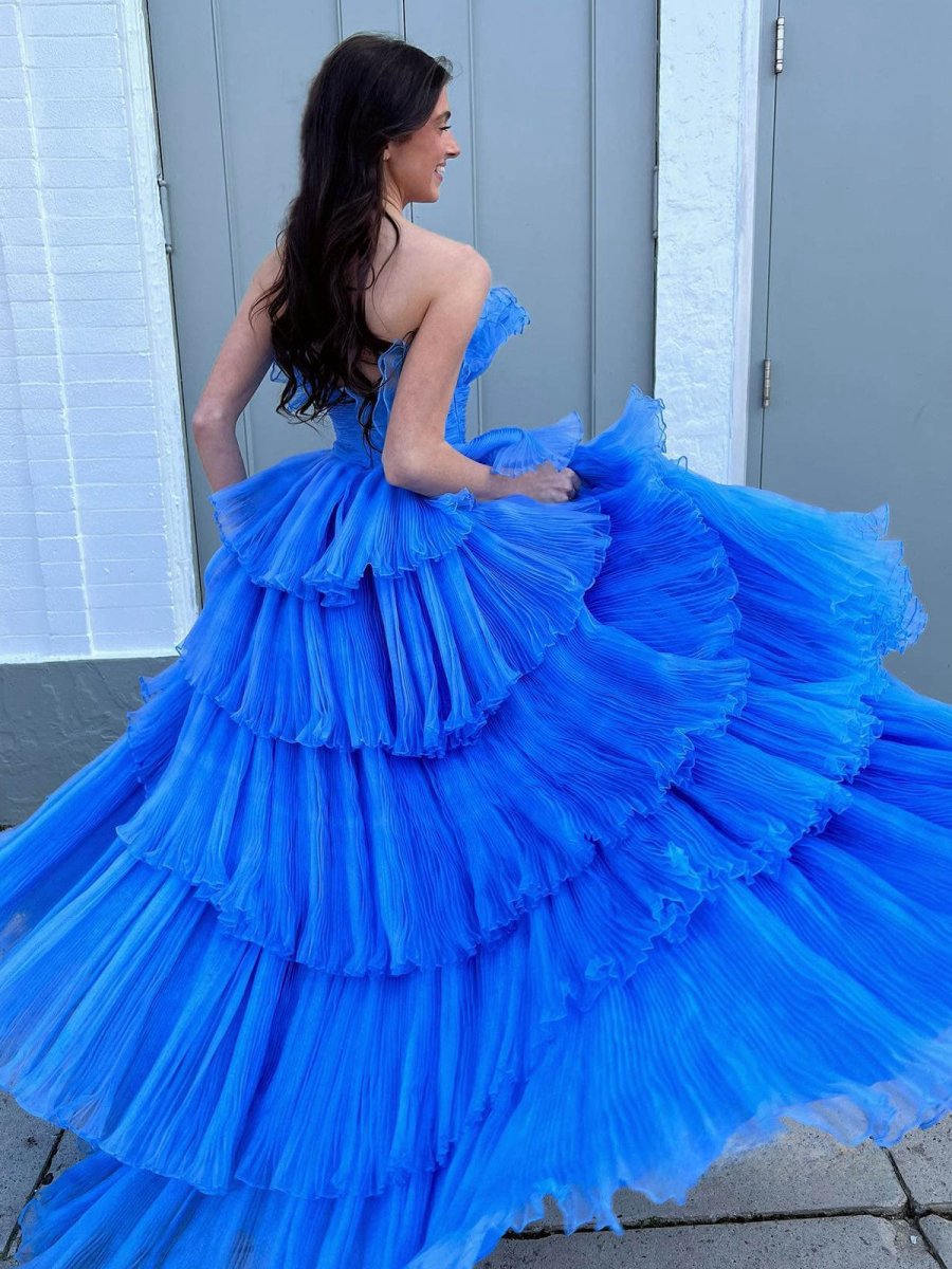 Strapless A-line Tie Crinkled Tulle Prom Dresses