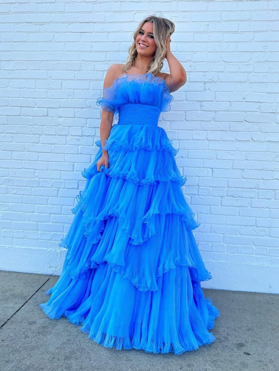 Strapless A-line Tie Crinkled Tulle Prom Dresses