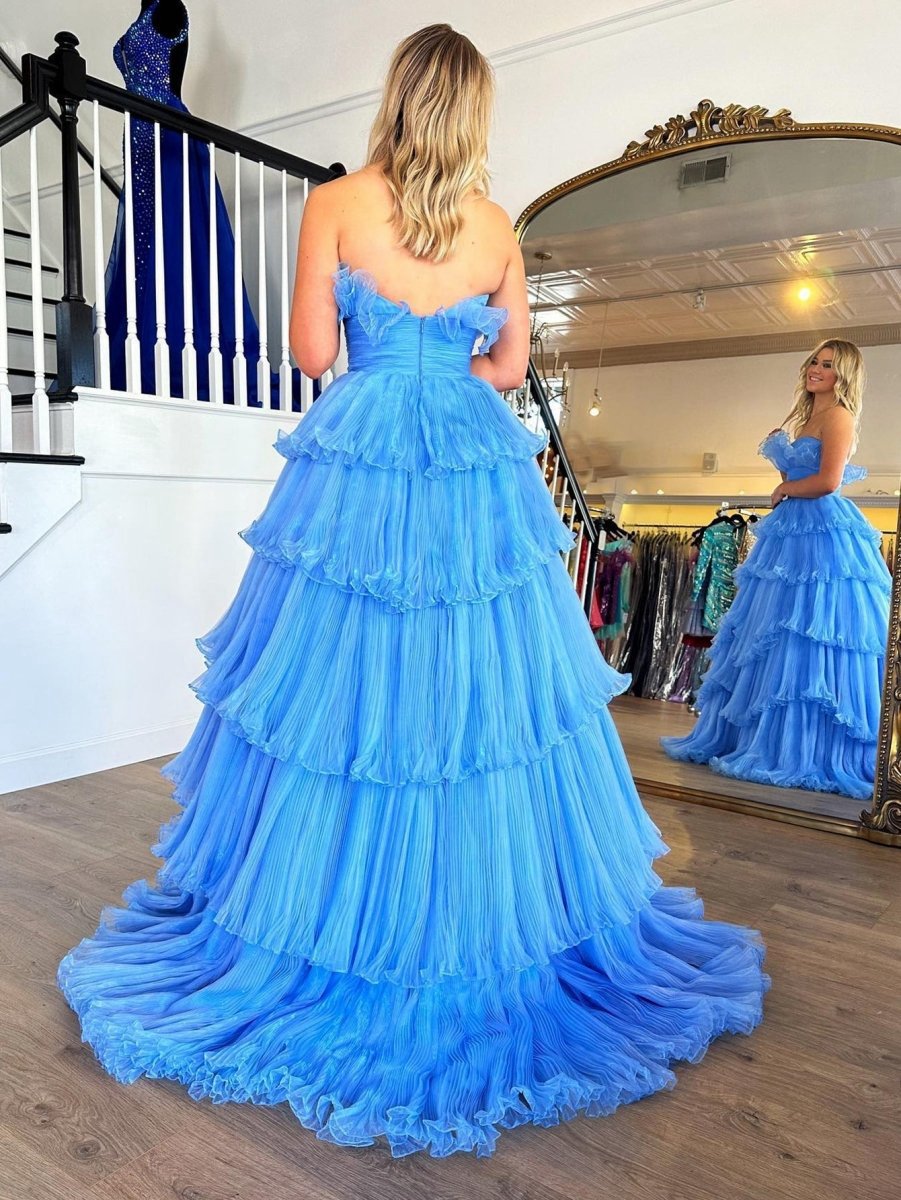 Strapless A-line Tie Crinkled Tulle Prom Dresses