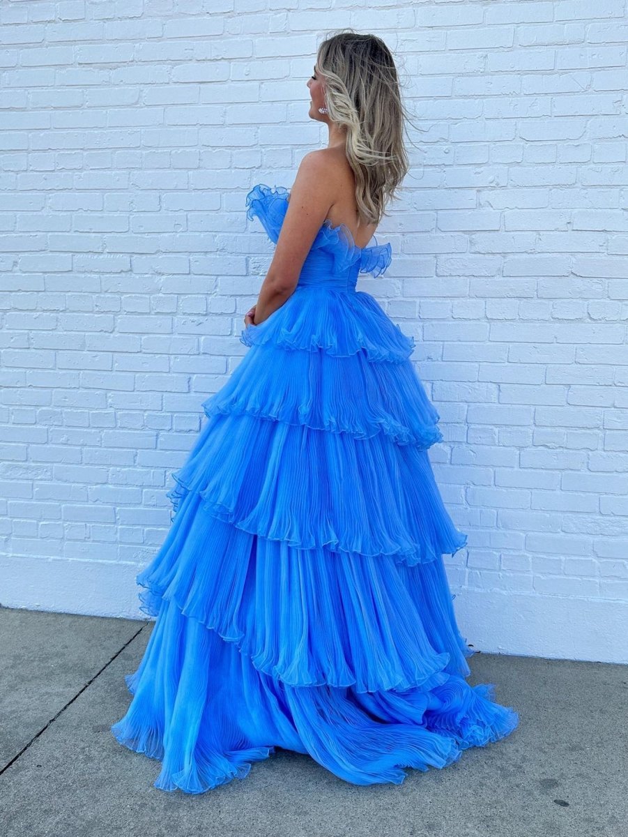 Strapless A-line Tie Crinkled Tulle Prom Dresses