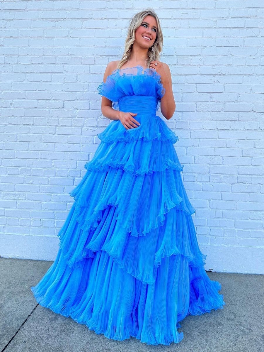 Strapless A-line Tie Crinkled Tulle Prom Dresses