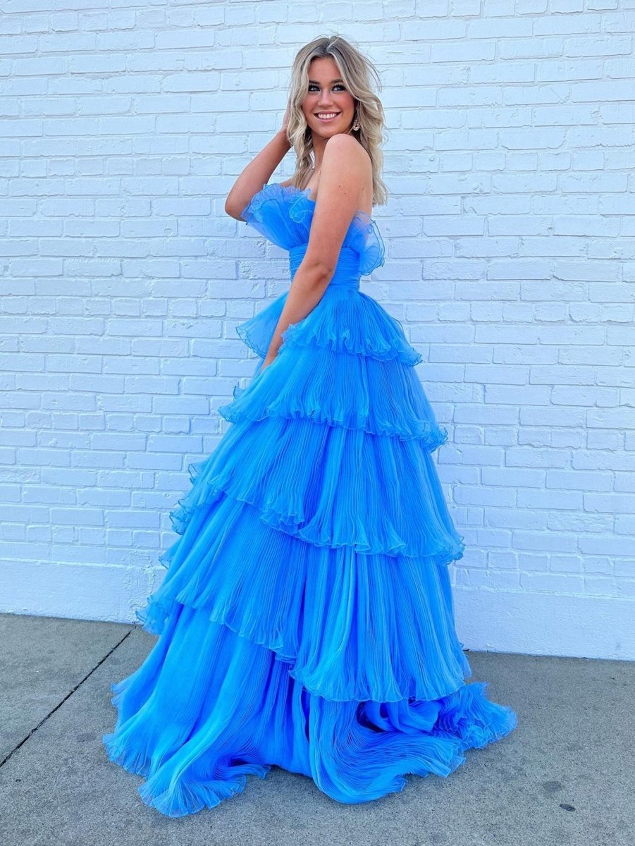 Strapless A-line Tie Crinkled Tulle Prom Dresses