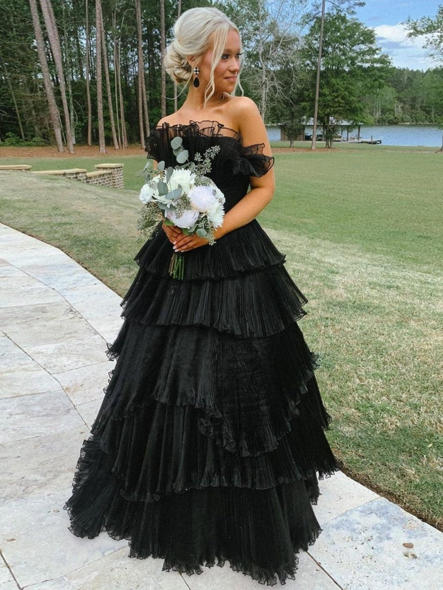 Strapless A-line Tie Crinkled Tulle Prom Dresses