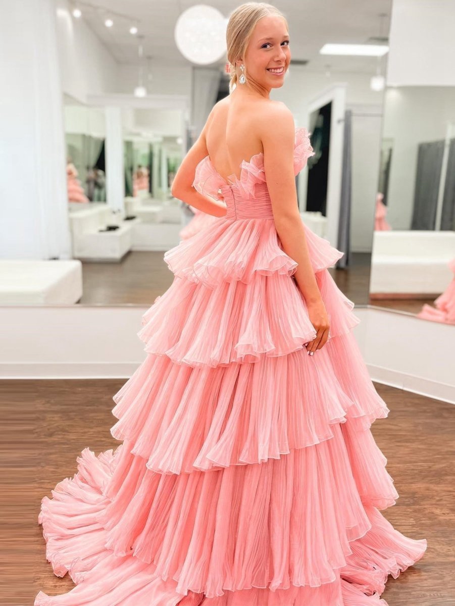 Strapless A-line Tie Crinkled Tulle Prom Dresses