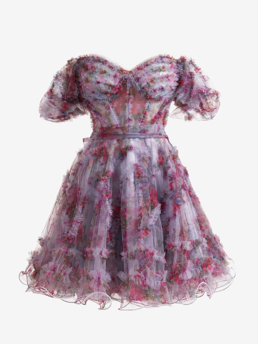 A-line Off the Shoulder Floral Printed Homecoming Dresses