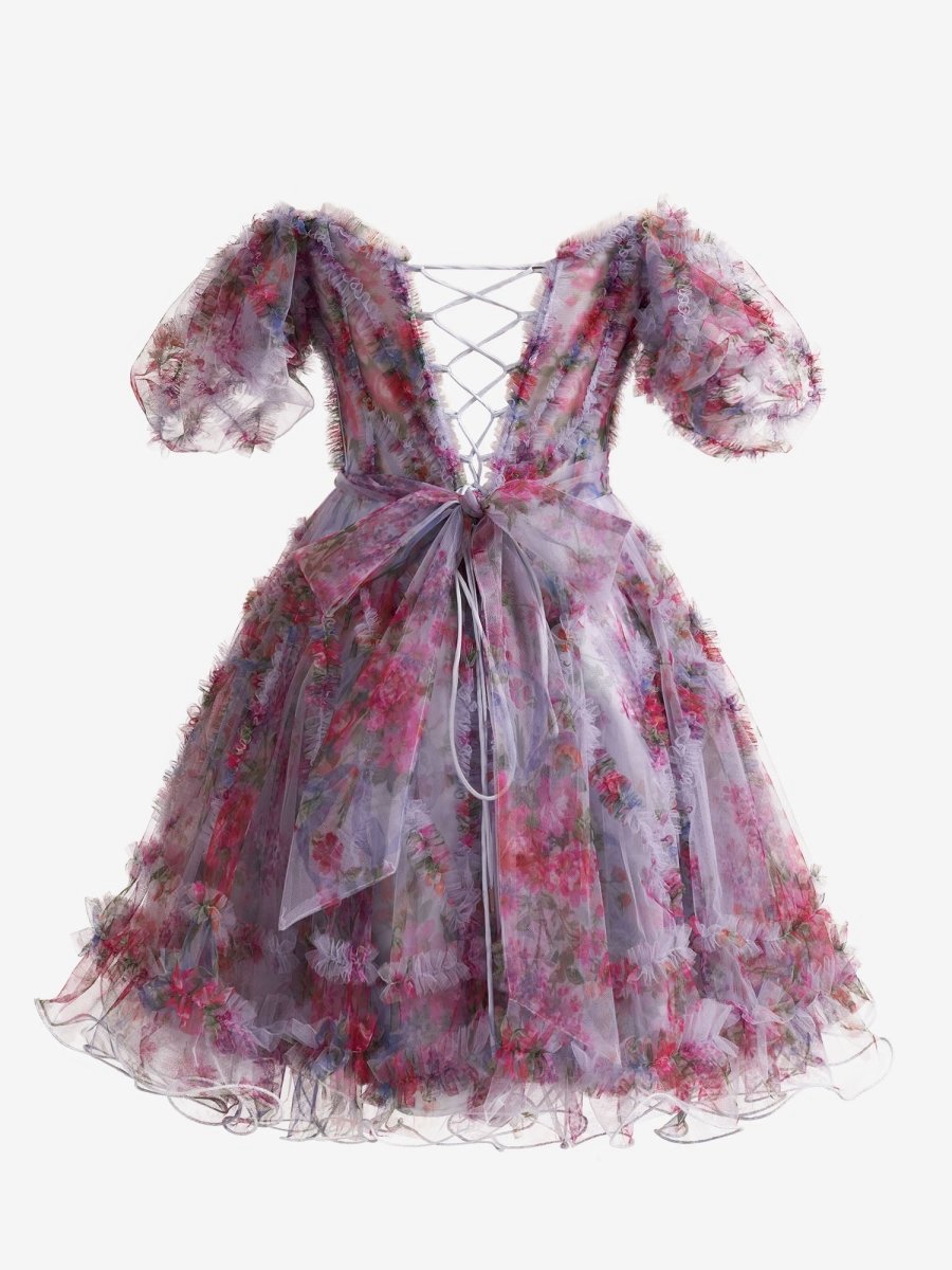 A-line Off the Shoulder Floral Printed Homecoming Dresses