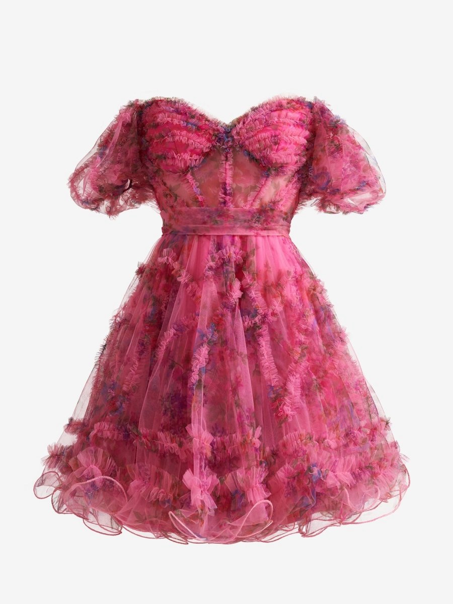 A-line Off the Shoulder Floral Printed Homecoming Dresses