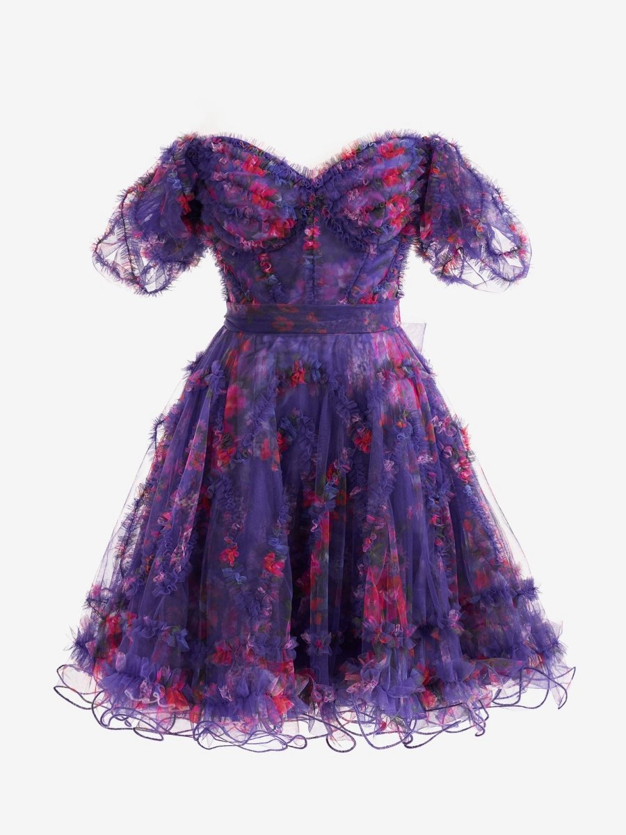 A-line Off the Shoulder Floral Printed Homecoming Dresses