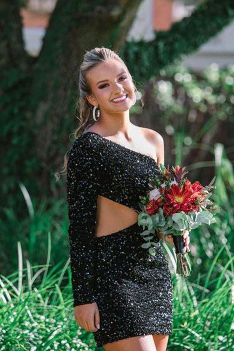 Sheath Sequin One Shoulder Homecoming Dresses
