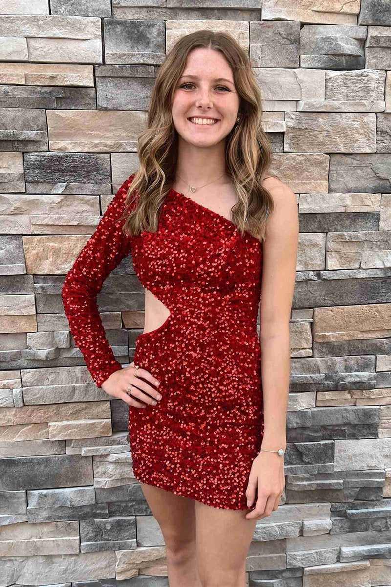 Sheath Sequin One Shoulder Homecoming Dresses