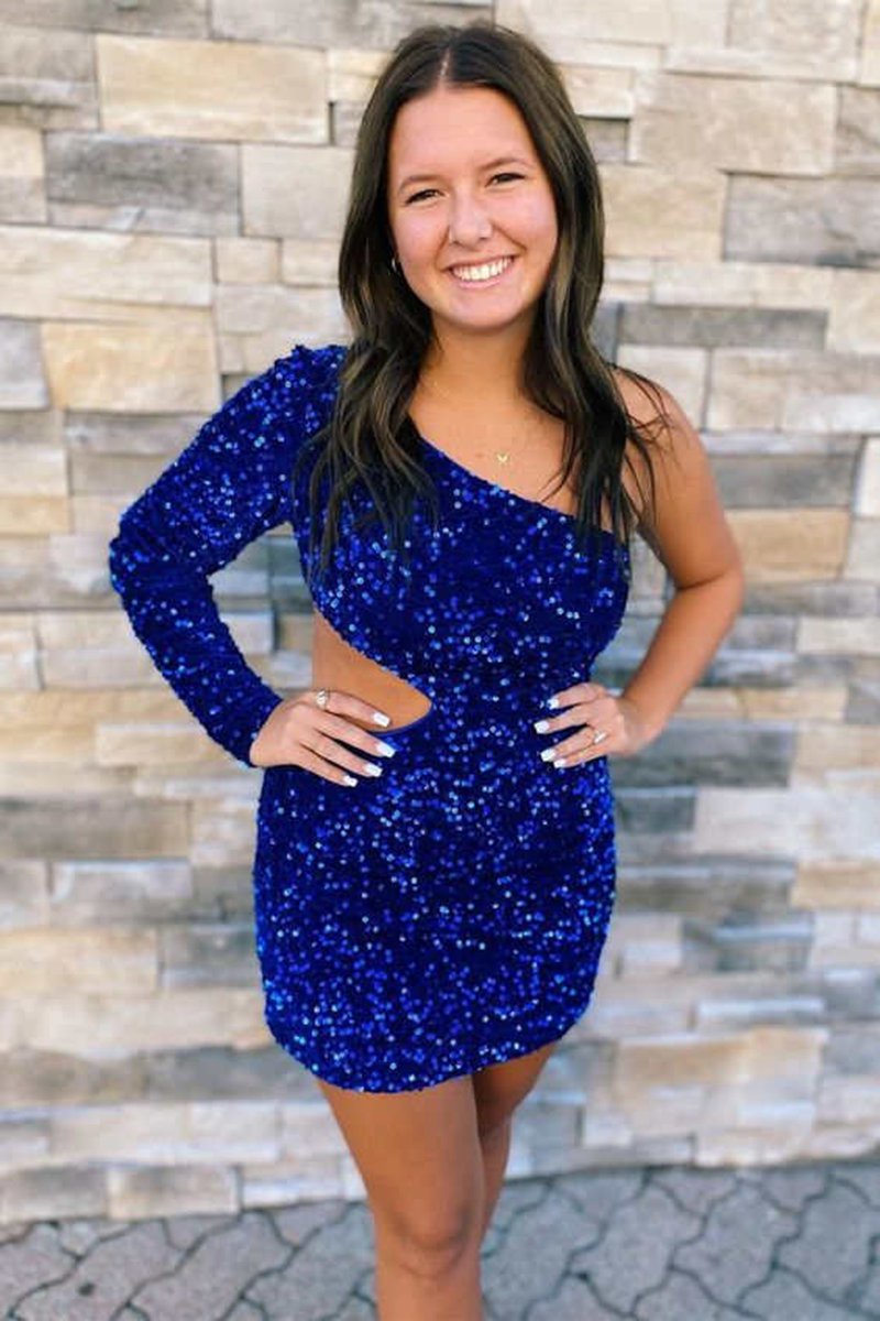 Sheath Sequin One Shoulder Homecoming Dresses