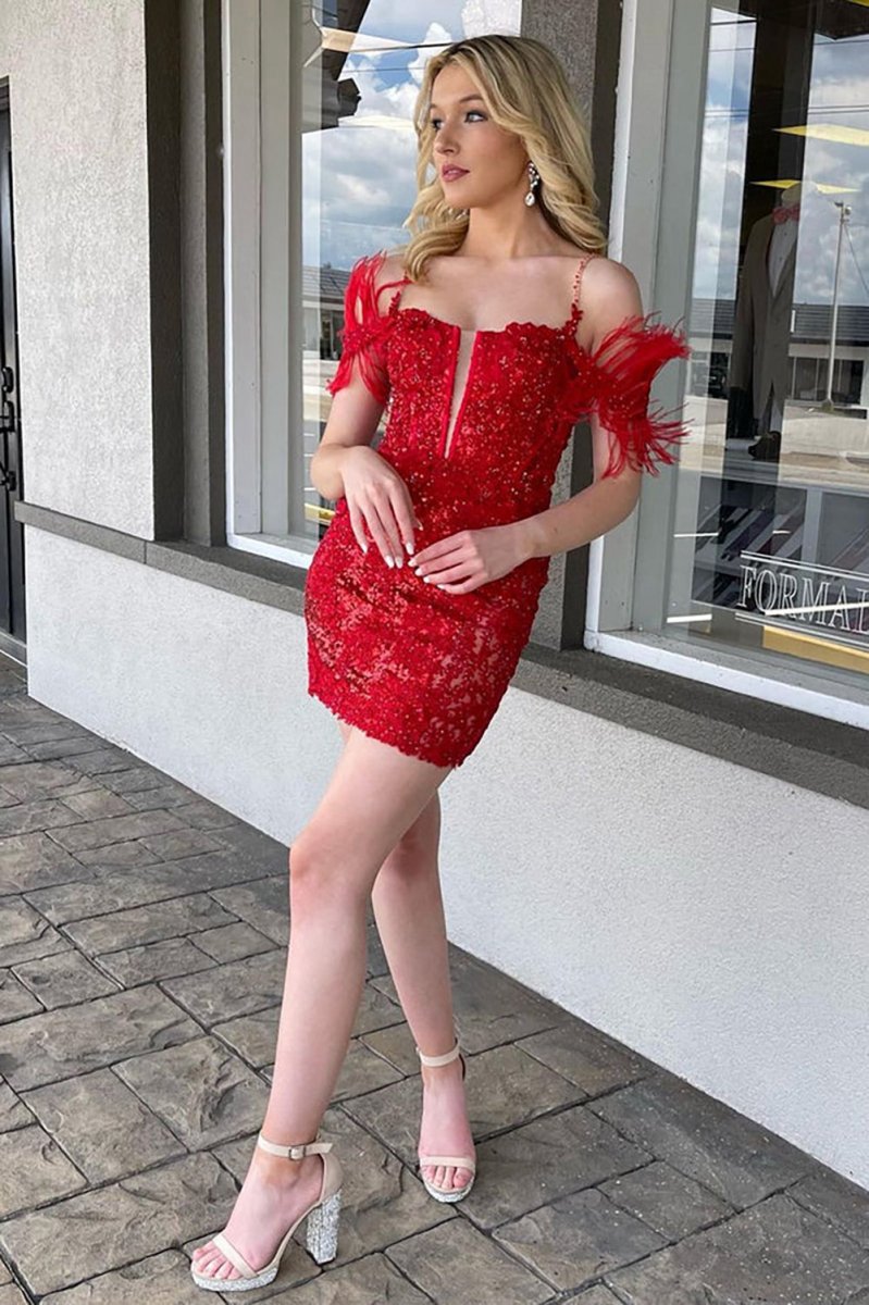 Sheath Off the Shoulder Lace Homecoming Dresses